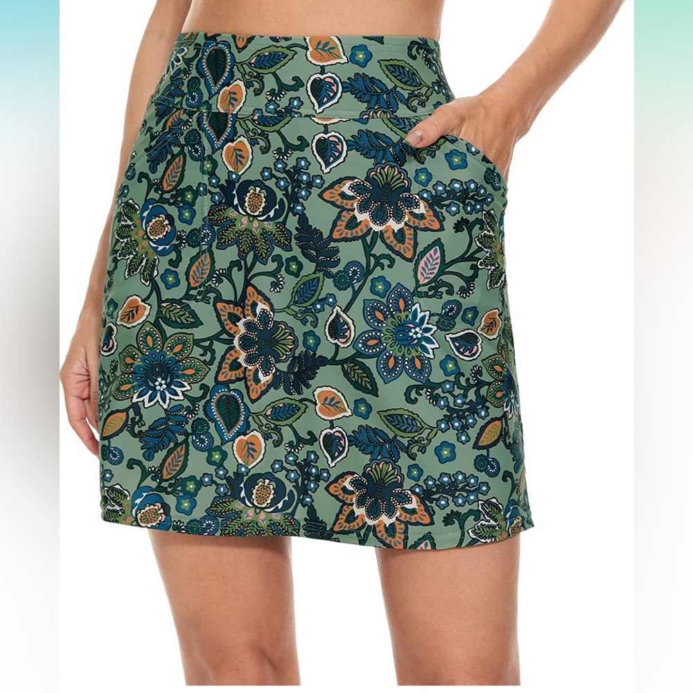 Floral Print Green Skort with Pockets